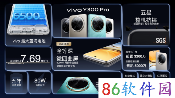 vivo Y300 Pro发布：搭载6500mAh蓝海电池，售价1799元起